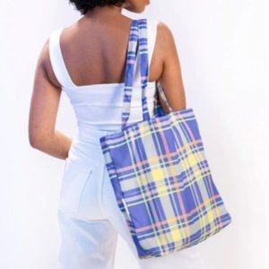 Madras Checked Reusable Tote-Made w/18 Plastic Bottles